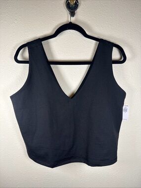 Old Navy Cloud Comfy 2X Cropped Activewear Tank Top V-neck Black Stretch